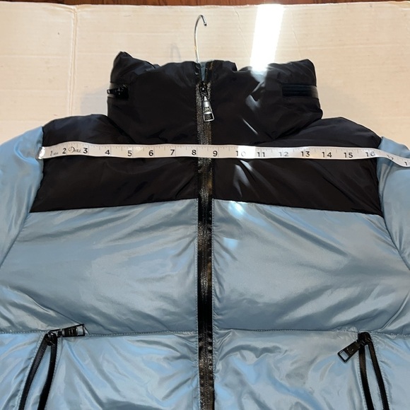 NWT-Steve Madden-L-ice blue& black-quilted, puffer, concealed hood, jacket/coat. - Picture 16 of 16